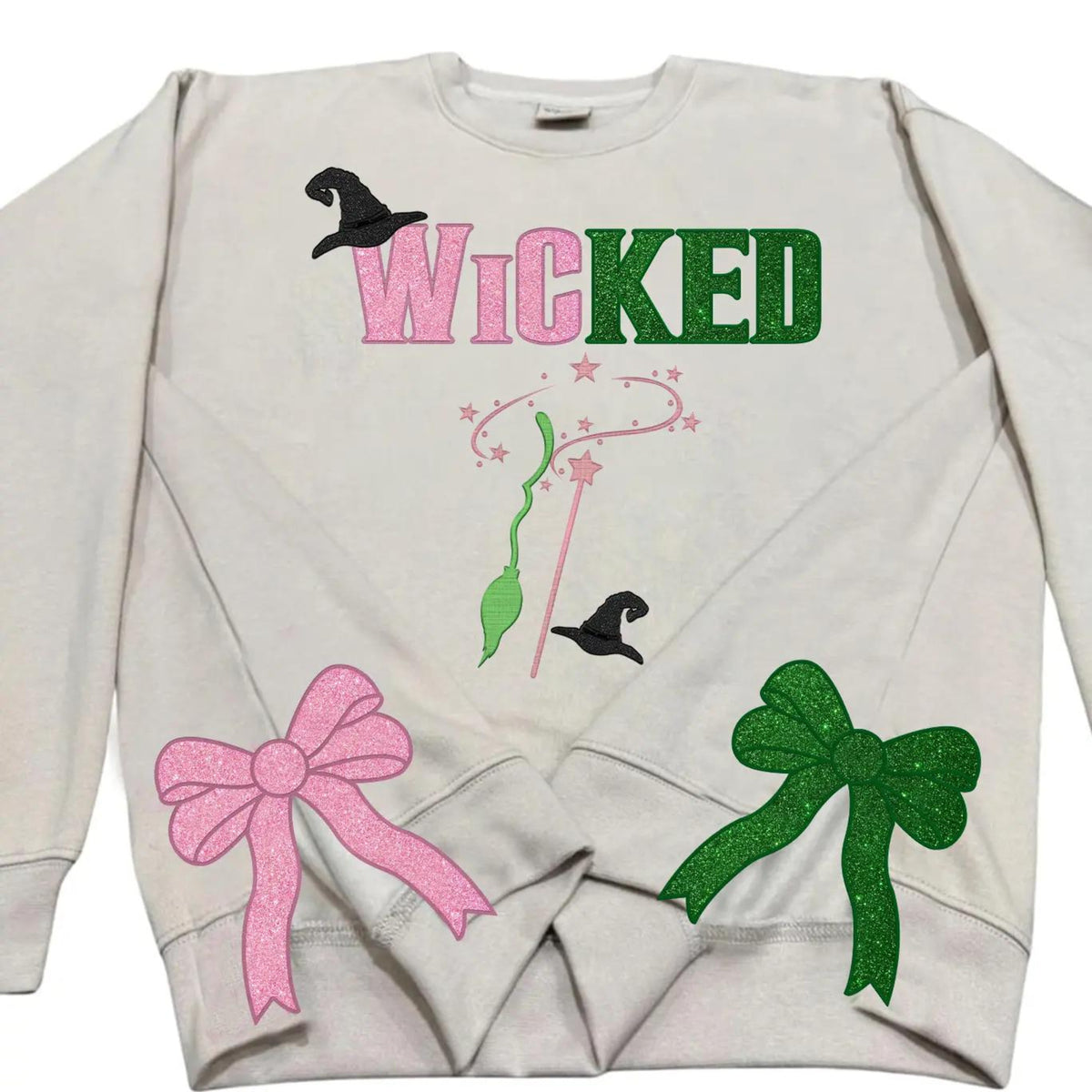 Wicked Glitter Colorful Side Bow Embroidered Sweatshirt, Magic Wand Shirt, Embroidery Christmas Shirt For Movie Fan