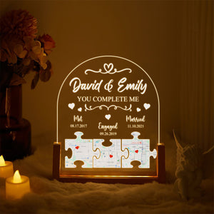 Personalize Photo, Map, Name & Anniversary Date Plaque Night Light - Customize Night Light for Couples, Valentine's Gifts