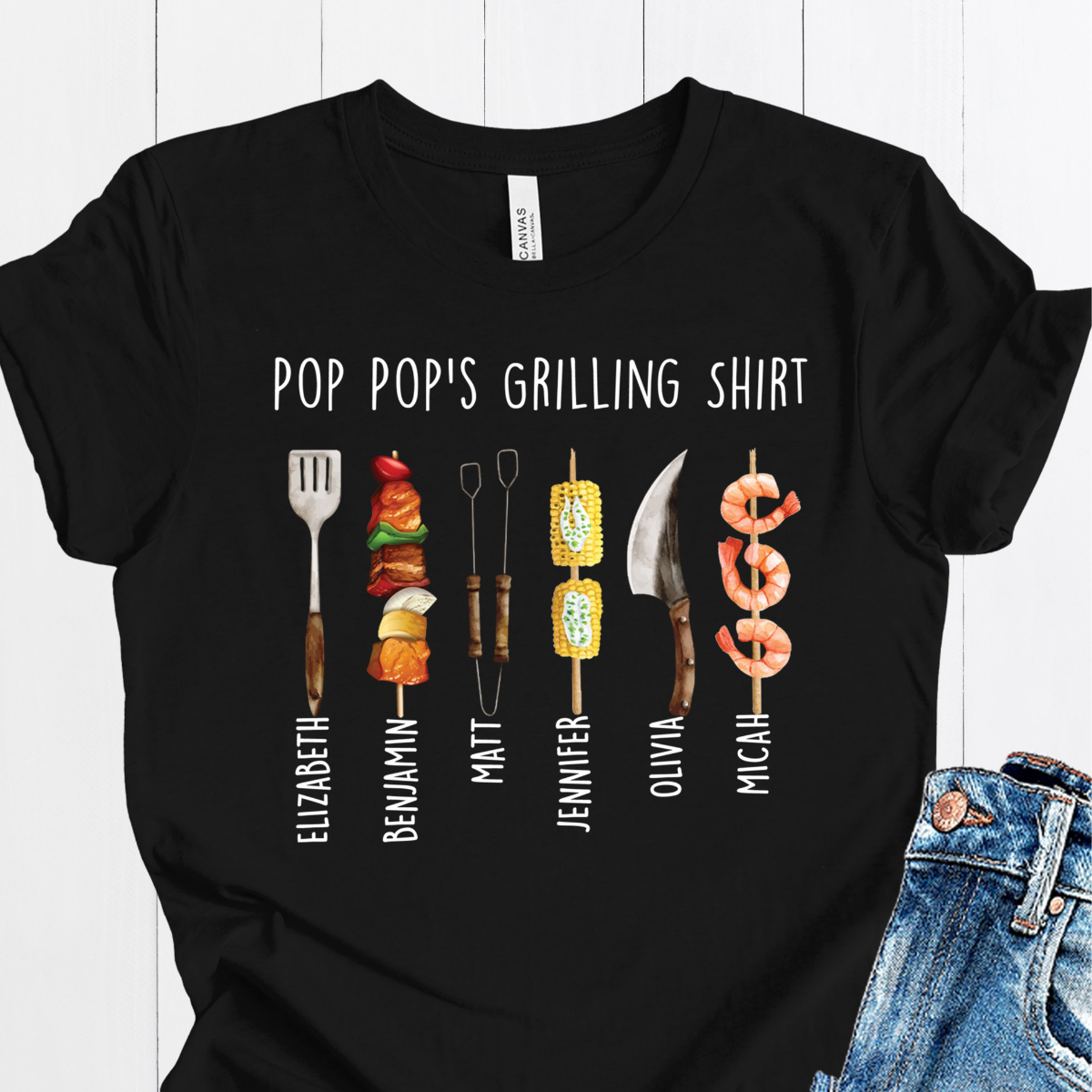 Custom Pop-Pop Grilling Shirt, Pop-Pop Gifts, Fathers Day Gift for Pop-Pop with Kids Names