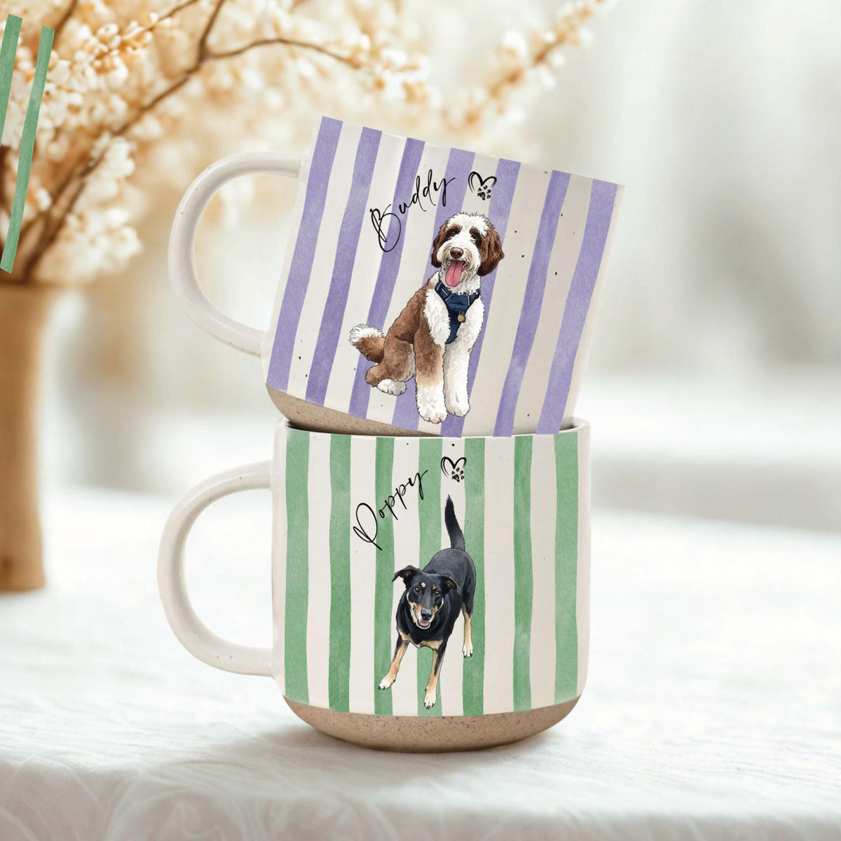 Custom Watercolor Pet Portrait Poettery Mug, Personalized Dog or Cat Photo Ceramic Cup, Unique Gift for Pet Lovers & Dog/Cat Moms