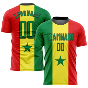 Custom Gold Kelly Green Red-Black Sublimation Senegalese Flag Soccer Uniform Jersey