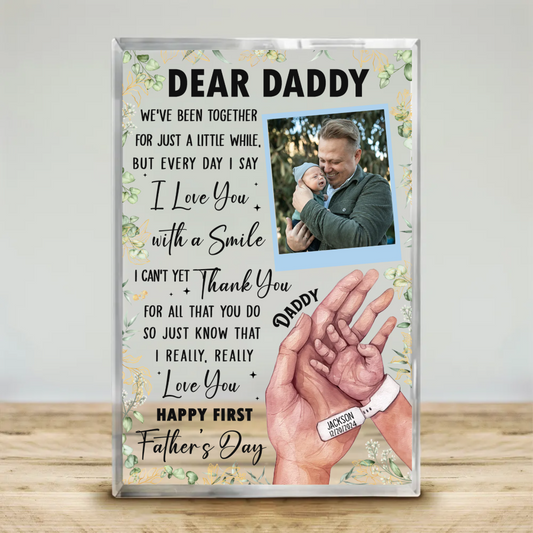 Happy First Fathers Day Acrylic Plaque, Personalized New Dad Gift, Dad Keepsake From Baby, First Time Father Gifts