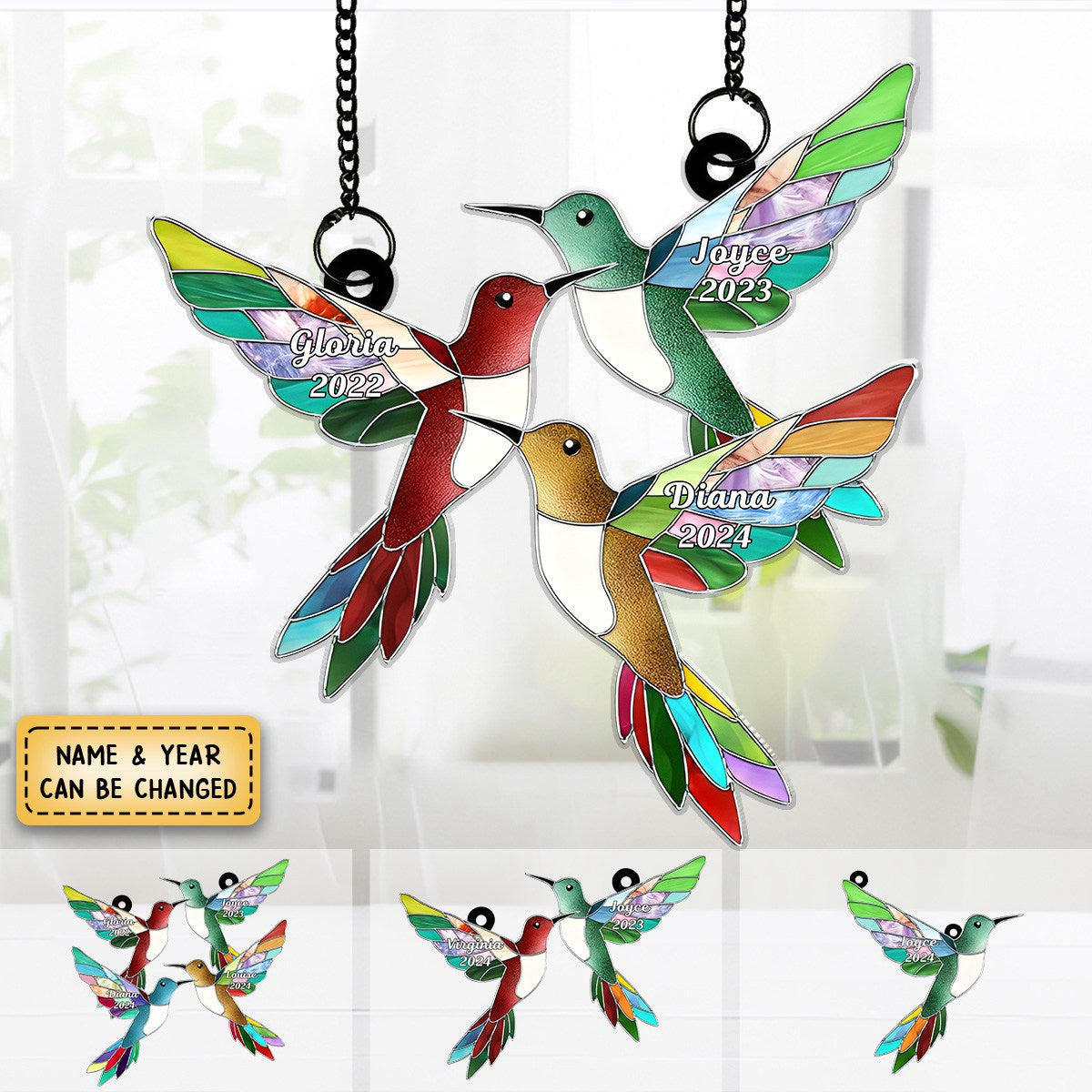 Memorial Hummngbirds - Personalized Suncatcher Stained Glass - Memorial Gift For Family