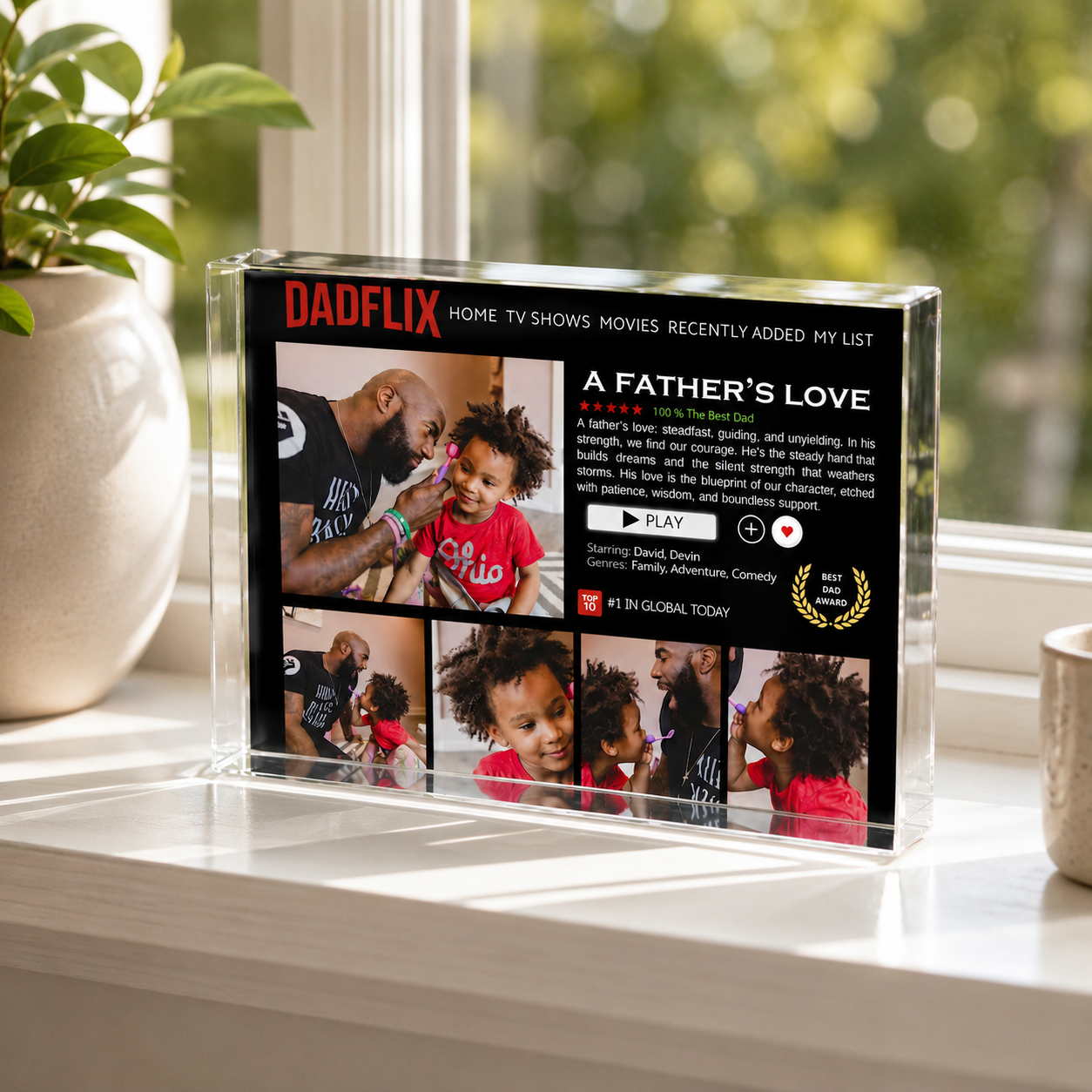Personalized Dadflix Acrylic Block Plaque, Custom Father s Day Photo Gift for Dad, Acrylic Keepsake with Family Pictures, Unique Gift for Father from Kids