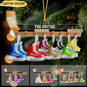 Family Ice Hockey Skates With Kids - Personalized Acrylic Ornament - Christmas Gift For Hockey Lovers Family