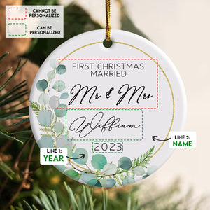 1st Christmas Married Christmas Wreath - Personalized Ornament - Christmas Gift