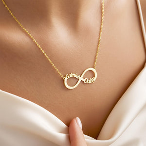 Infinity Name Necklace, Couples Pendant, Anniversary Jewelry for Her, Mothers Day Necklace, Mom Daughter Name Pendant