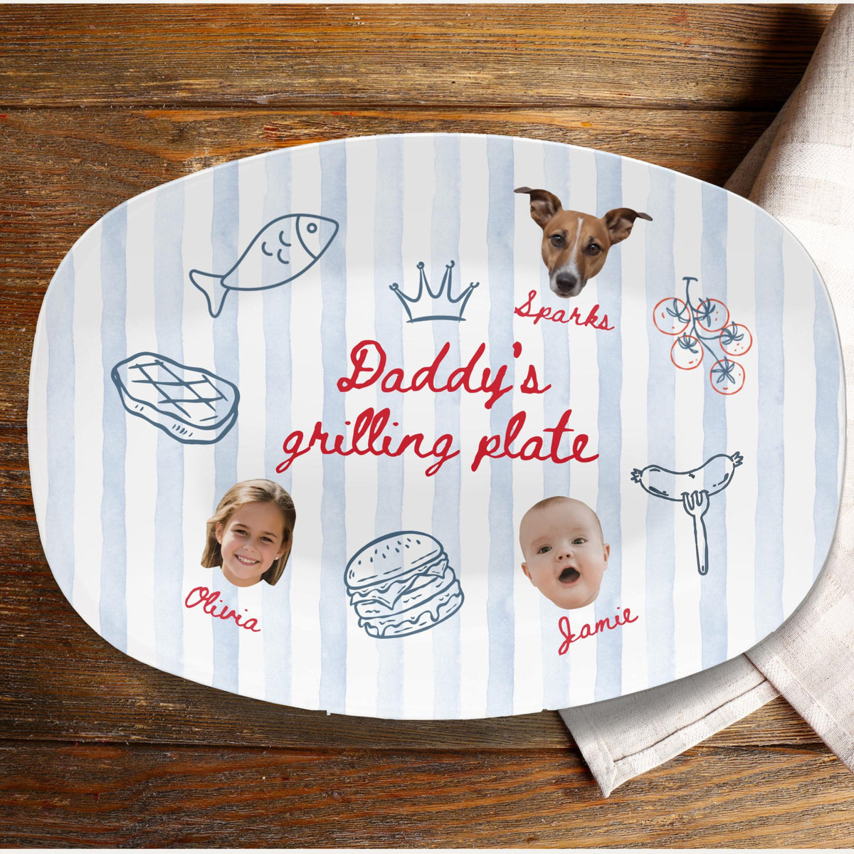 Personalized Dad Grilling Plate with Kids Faces, Funny Fathers Day Gift for Grill Master, BBQ Photo Platter from Kids for Daddy