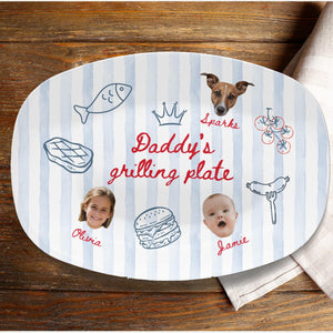 Personalized Dad Grilling Plate with Kids Faces, Funny Fathers Day Gift for Grill Master, BBQ Photo Platter from Kids for Daddy