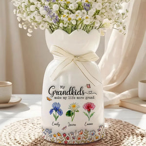 My Grandkids Make My Life More Grand - Personalized Bloom Vase - Gift For Grandmother, Mother's Day Gift, Birthday Gift
