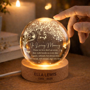 Custom Memorial Crystal Ball LED Light Lamp Mom Loss Gifts, Dad Remembrance, Loss of Father Gift, Sympathy Keepsake