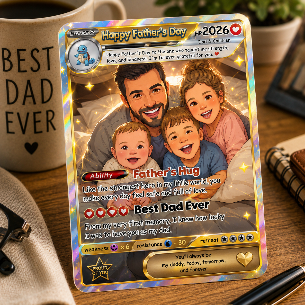 Personalized Father's Day Trading Card Custom Dad & Kids Anime Card Gift | Best Dad Ever Keepsake