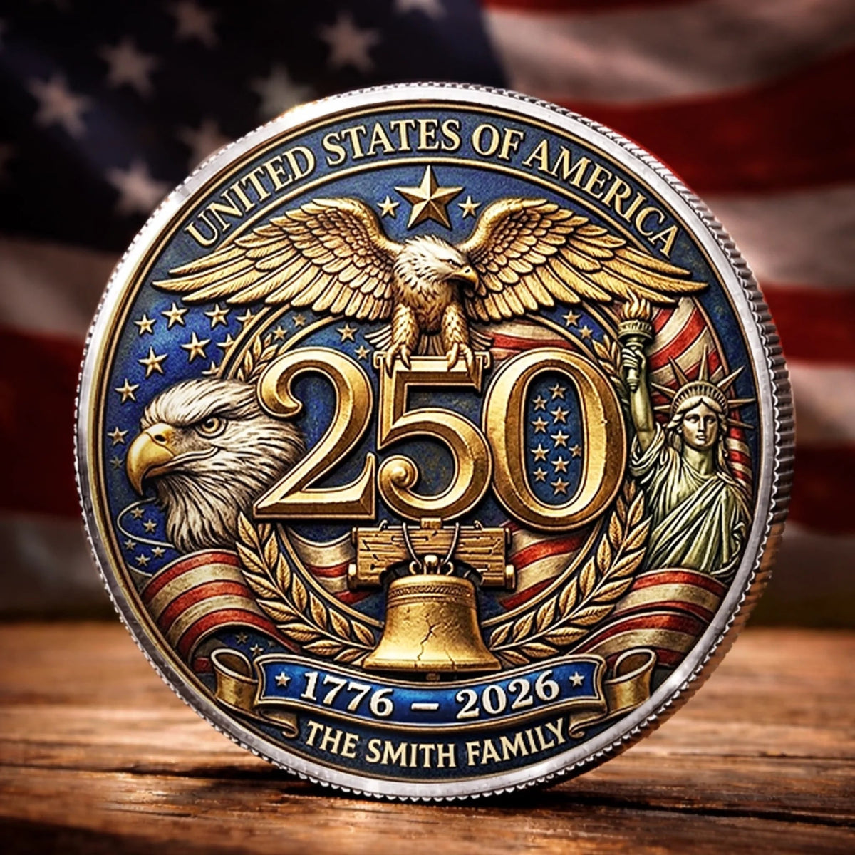 Patriotic 4th of July Family Keepsake Metal Coin Personalized American Heritage Challenge Coin Gift for Family Reunion, Independence Day & Memorial Celebration