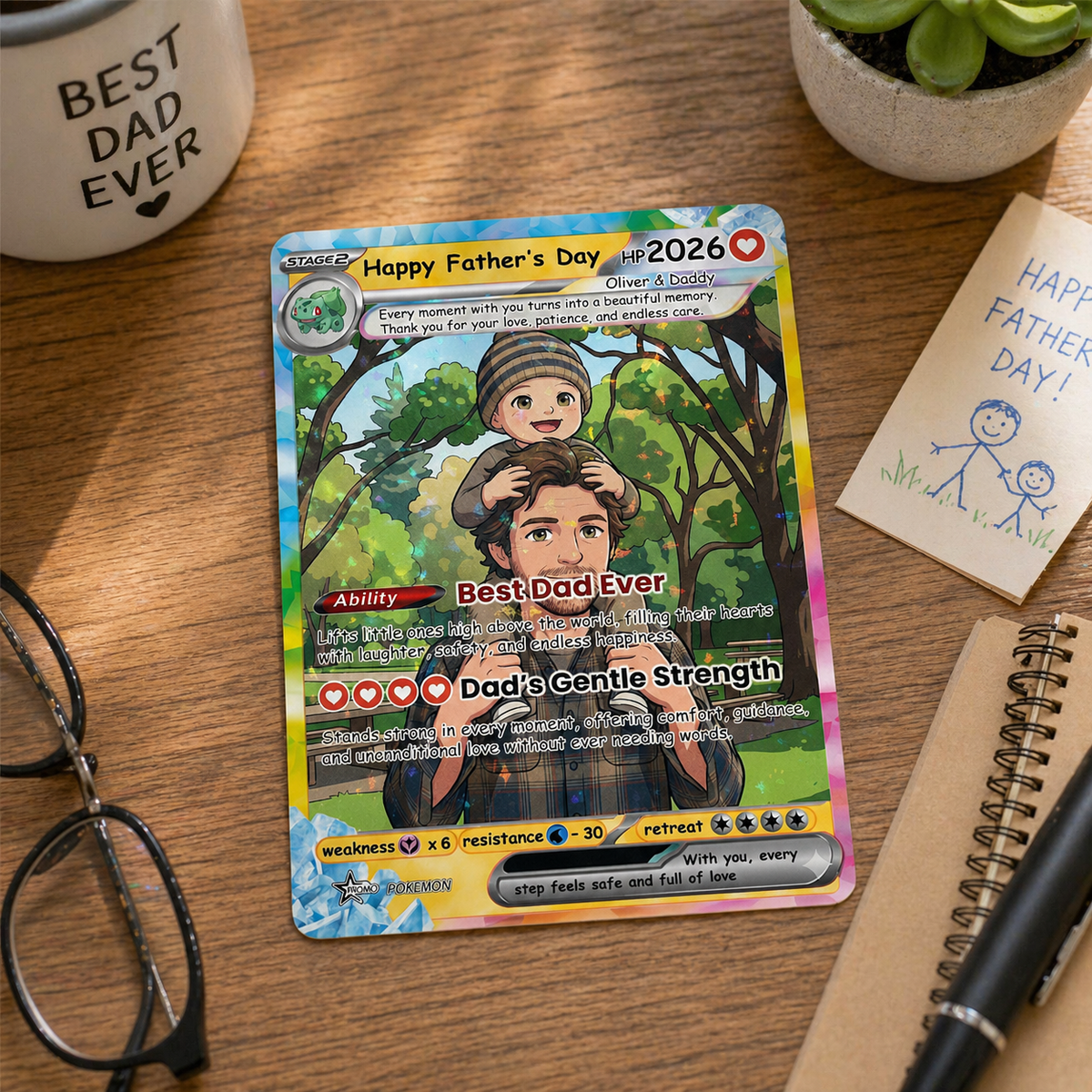 Personalized PKM Card From Photo, Custom Father's Day Holo Card, Birthday Anniversary Gift