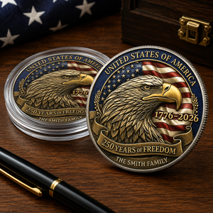 Patriotic Eagle Family Keepsake Metal Coin Personalized 4th of July Commemorative Challenge Coin, 250 Years of Freedom American Family Gift