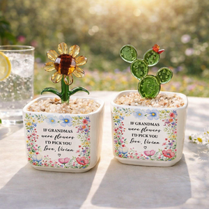 Personalized Glass Tulip Flower Pot for Mom Grandma, Mother's Day Gift Ideas, Glass Figurines Gift for her