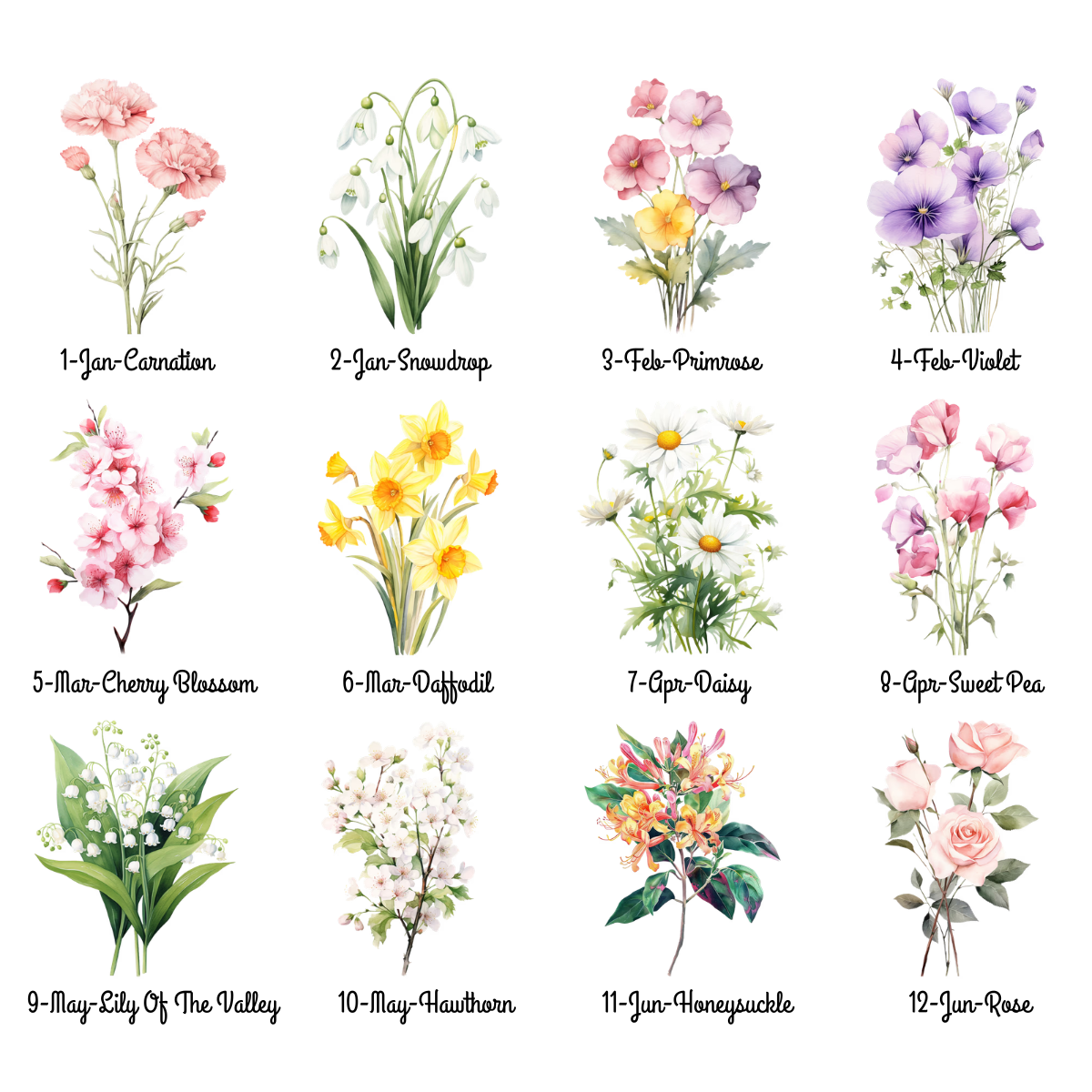 Family Birth Flower Bouquet Flowers - Personalized Night Light - Gift For Mom, Grandma, Family