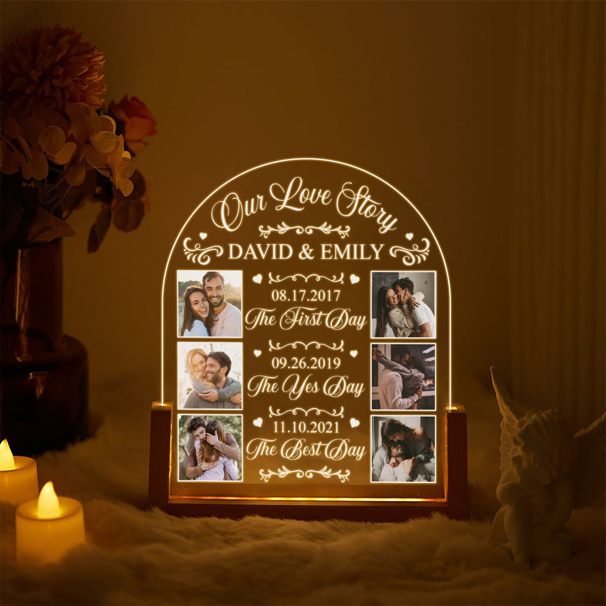 Personalize Couple's Night Light Name and Anniversary date - Customize Night Light for Couples, Valentine's Gifts, Gifts for Him/Her