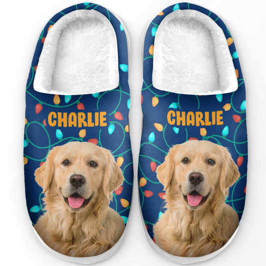 Custom Pet's Photo Christmas Light - Personalized Fleece Slippers - Christmas Gift For Pet Owners, Pet Lovers