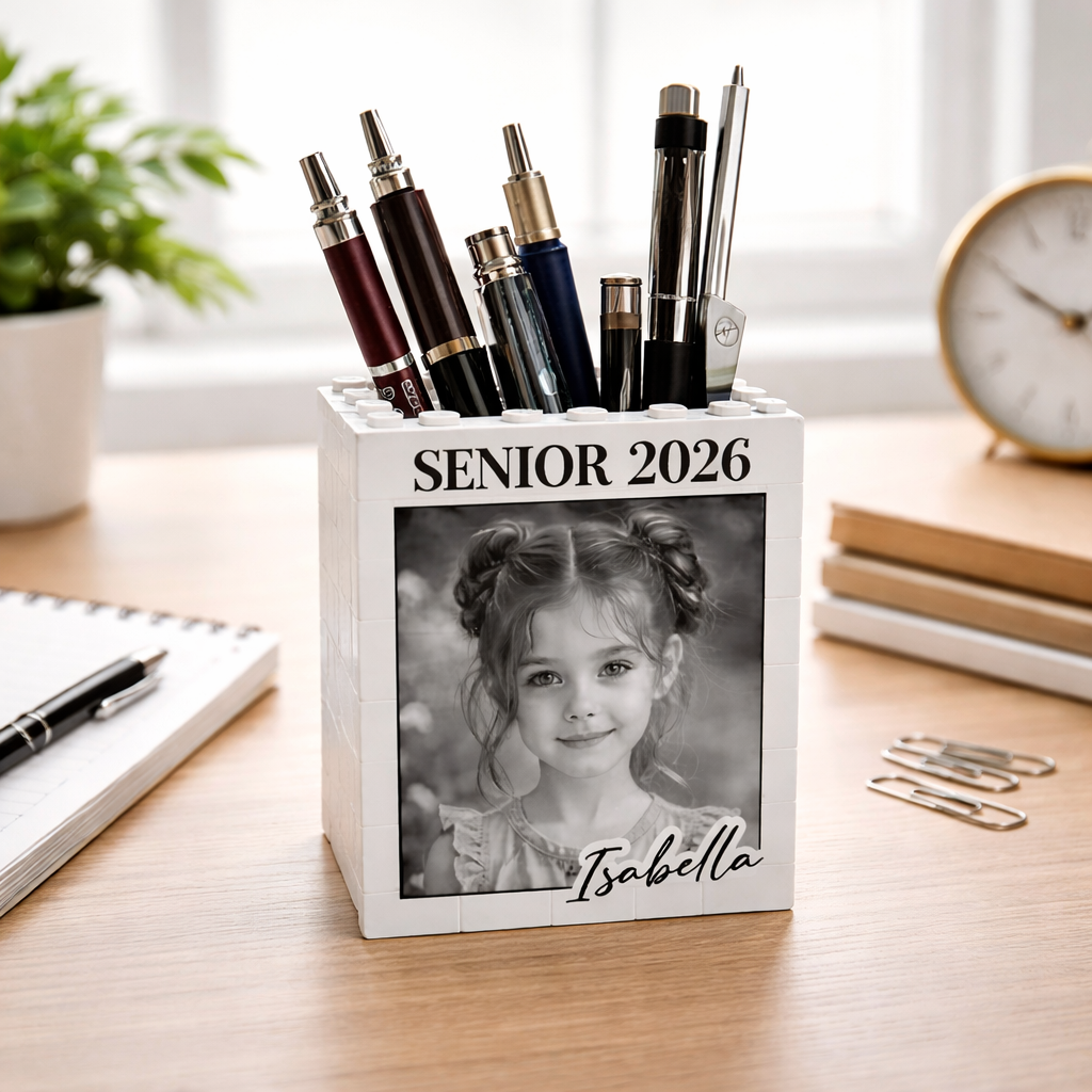 Personalized Brick Pencil Pot with Photo, Senior 2026 Gift for Girl, Custom Desk Organizer, Graduation Keepsake Gift for Daughter