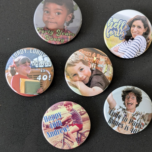 Custom 40th Birthday Party Favor Milestone Birthday Photo Pins Adult Party Favors Face Cut Out Buttons Funny Pin Badge Button for Birthdays