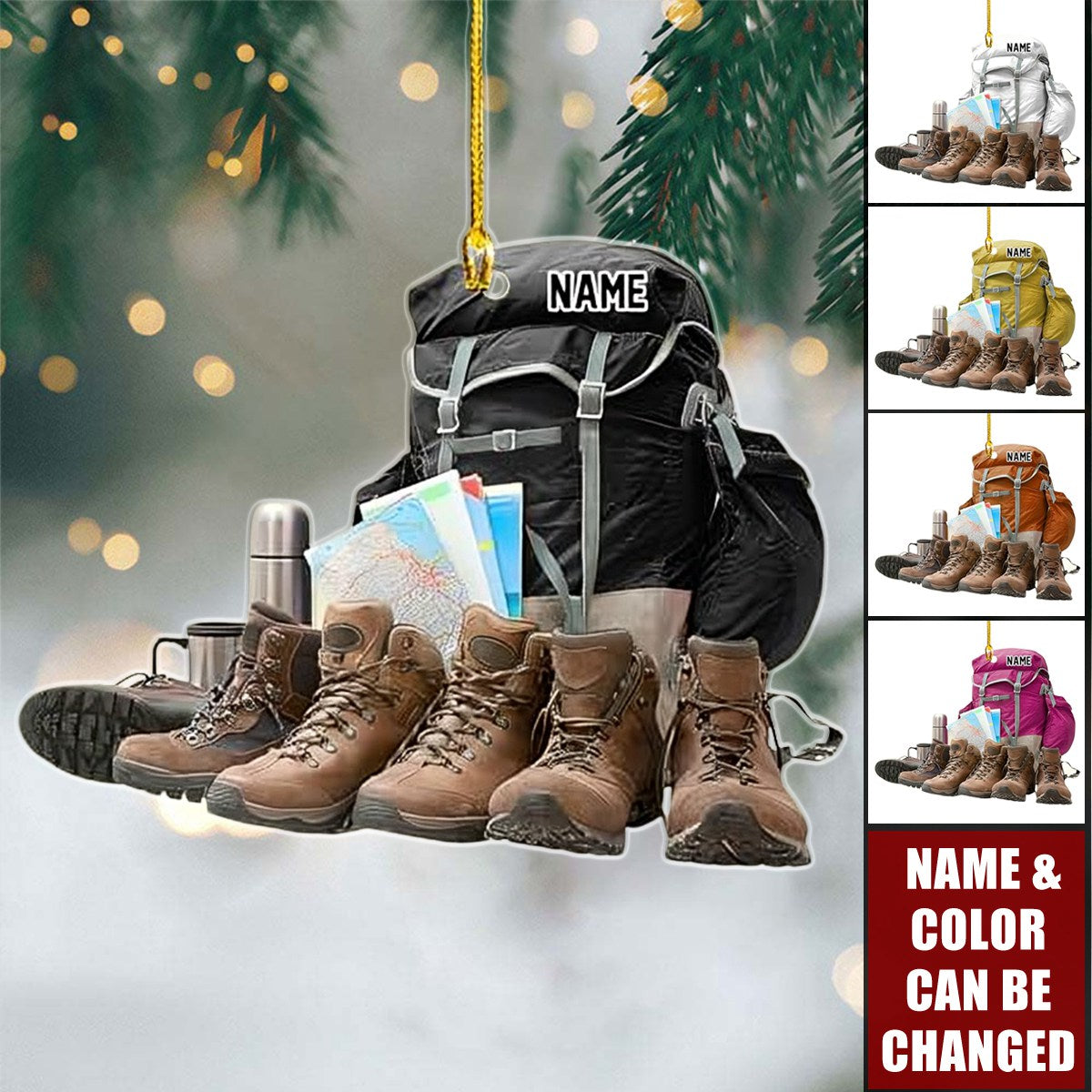 Hiking Bag & Hiking Shoes - Personalized Acrylic Shape Ornament - Christmas Ornament For Hiking Lovers