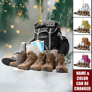 Hiking Bag & Hiking Shoes - Personalized Acrylic Shape Ornament - Christmas Ornament For Hiking Lovers