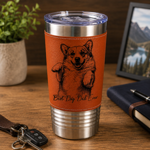 Best Dog Dad Ever - Personalized Leather Tumbler - Gift For Dog Lover, Dog Owner, Father's Day Gift