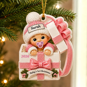 Baby Inside Gift Box Ornament - Real 3D Raised Ornament
