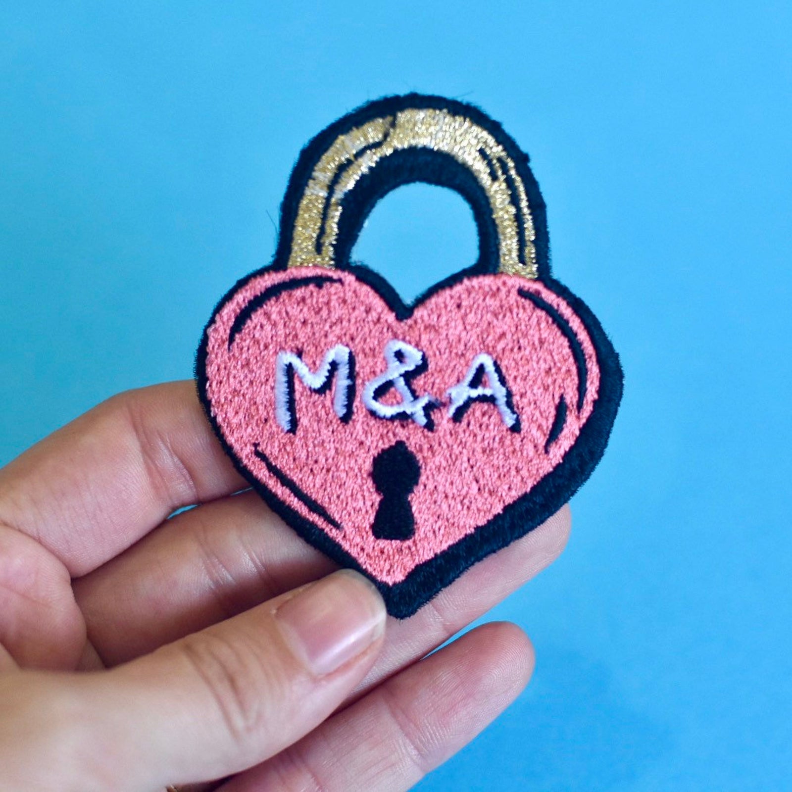 Custom embroidered heart patch with initials, iron on patch, gift for couple