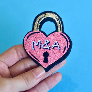 Custom embroidered heart patch with initials, iron on patch, gift for couple