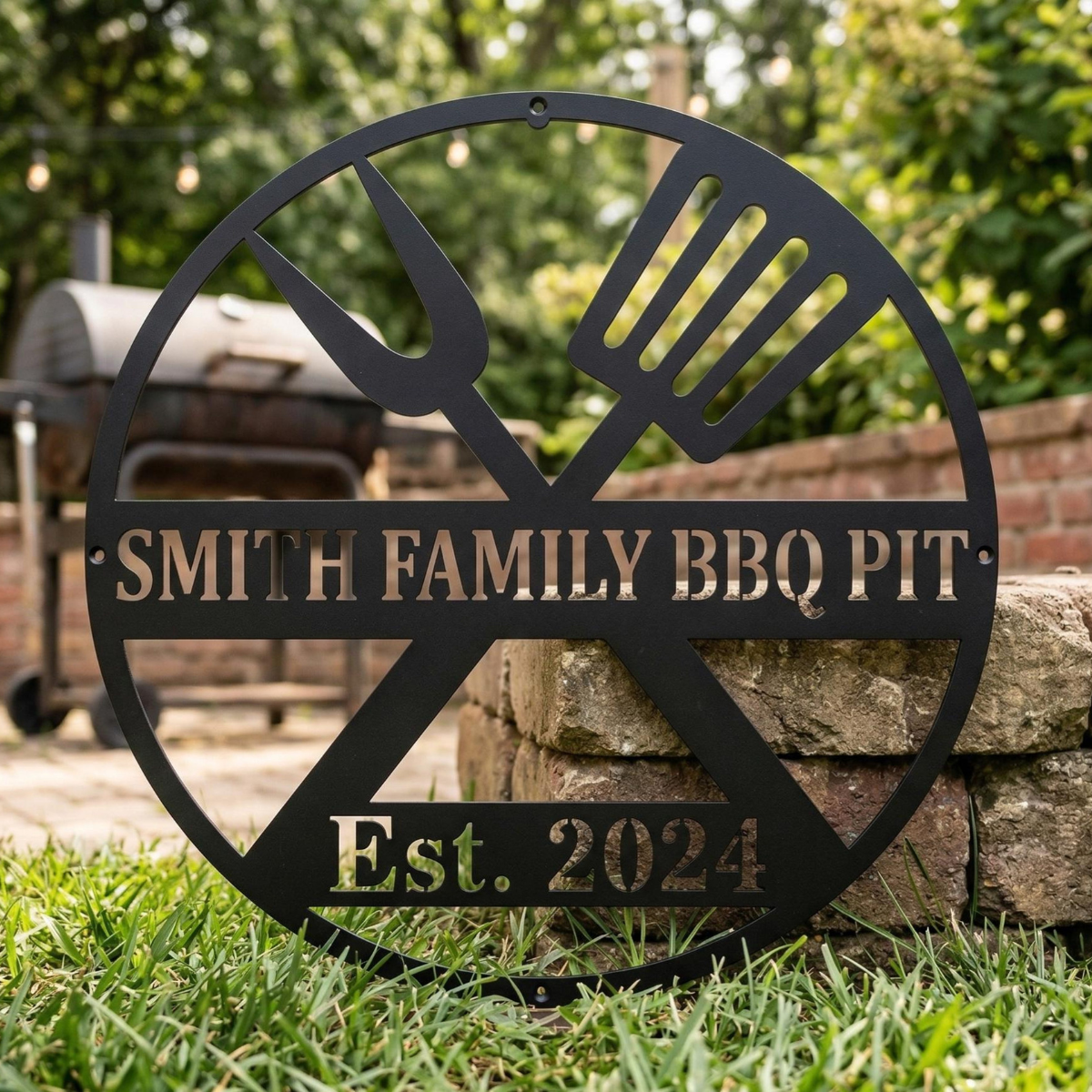 Custom Metal BBQ Sign, Personalised Family Name Grill Decor, Backyard Barbecue Wall Art Outdoor, Kitchen Sign, Father's Day Gift Housewarming
