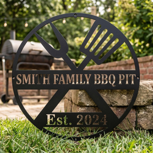 Custom Metal BBQ Sign, Personalised Family Name Grill Decor, Backyard Barbecue Wall Art Outdoor, Kitchen Sign, Father's Day Gift Housewarming