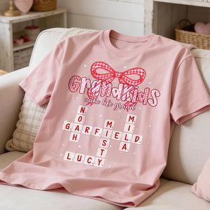 Grandkids Make Life Grand Pink Pattern Crossword Puzzle Art - Personalized Shirt - Gift For Grandma
