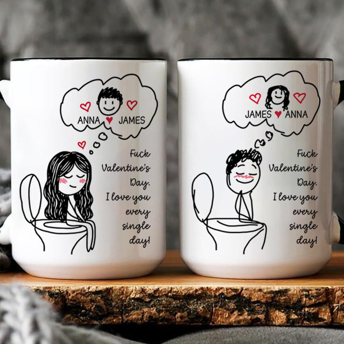 Funny Couple Mug Set, Custom Name Toilet Love Cups, I Love You Every Day Gift, Valentines Day Gift for Him Her, Personalized Mugs