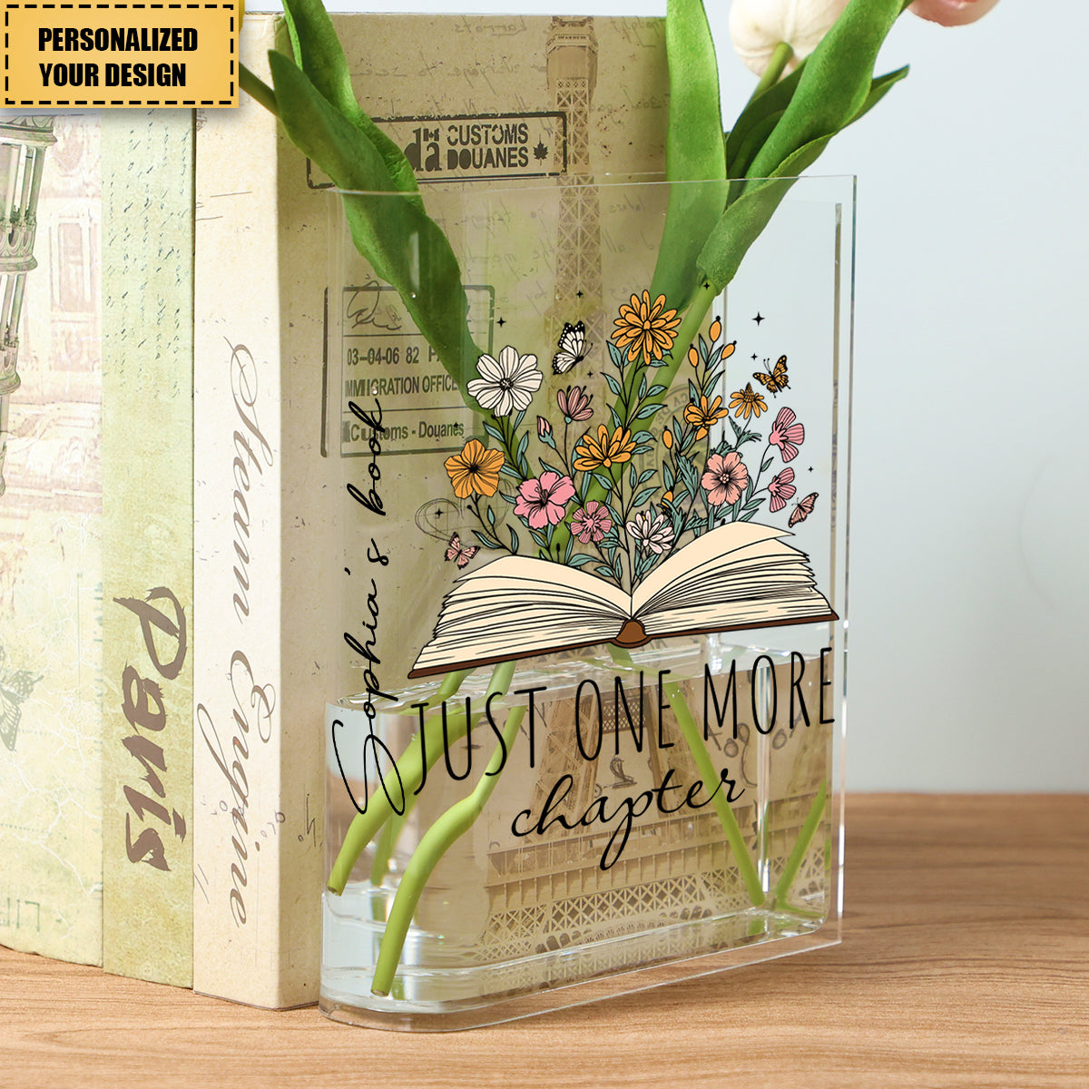 Just One More Chapter Custom Name - Personalized Acrylic Book Vase - Gift For Her, Gift For Book Lover