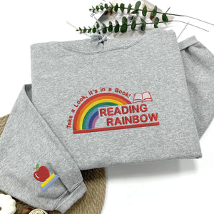 Reading Rainbow Hoodie, Custom Embroidered Book Lover Sweatshirt, Librarian Hoodie, Teacher Appreciation Shirt, Gift For Teacher