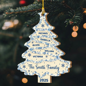 Family Names Christmas Tree Toile De Jouy - Personalized Wooden Ornament - Christmas Gift For Family