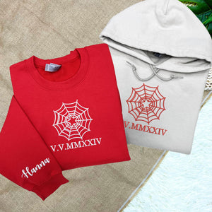 Spiderweb Embroidered Shirt, Spiderweb Star Couple Shirt, Roman Numeral Shirt Embroidered Couple Matching Shirt, Matching Couple Shirt