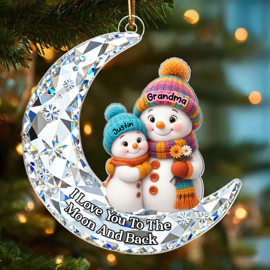 Love my Grandkid to the Moon and Back 3D Crystal Effect - Personalized Acrylic Ornament - Christmas Gift for Grandma, Grandkids