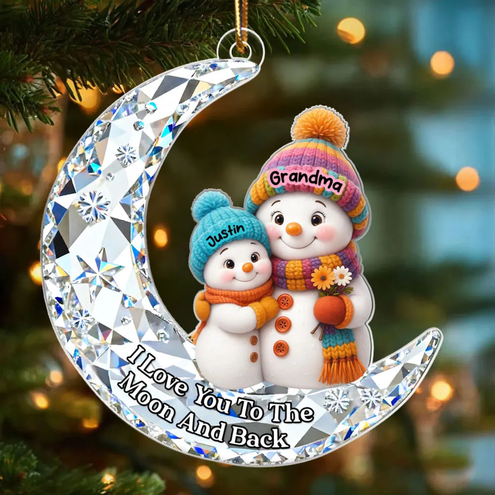 Love my Grandkid to the Moon and Back 3D Crystal Effect - Personalized Acrylic Ornament - Christmas Gift for Grandma, Grandkids