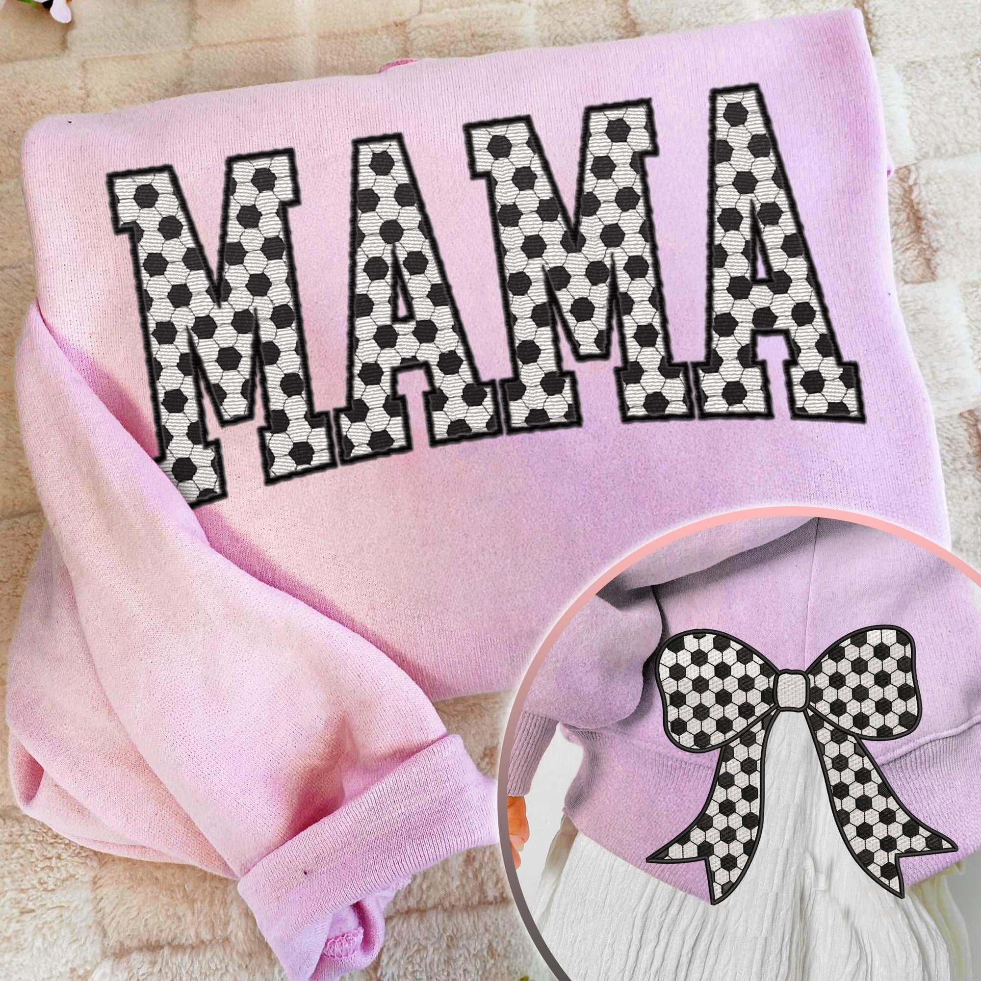 MAMA Soccer Coquette Side Bow Sweatshirt, Retro Trendy Coquete Lover Sweater, Bow Applique Pink Girl Gifts