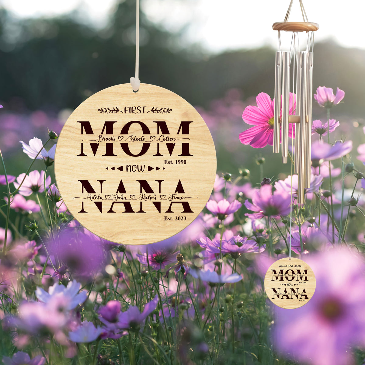 First Mom Now Grandma With Kid Names - Personalized Windchime - Gift For Grandma, Mother's Day, Birthday Gift