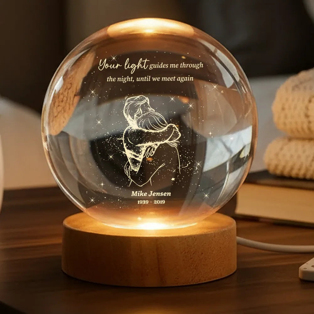 A Piece Of My Heart Lives in Heaven - Personalized Crystal Ball LED Night Light - Memorial Remembrance Keepsake