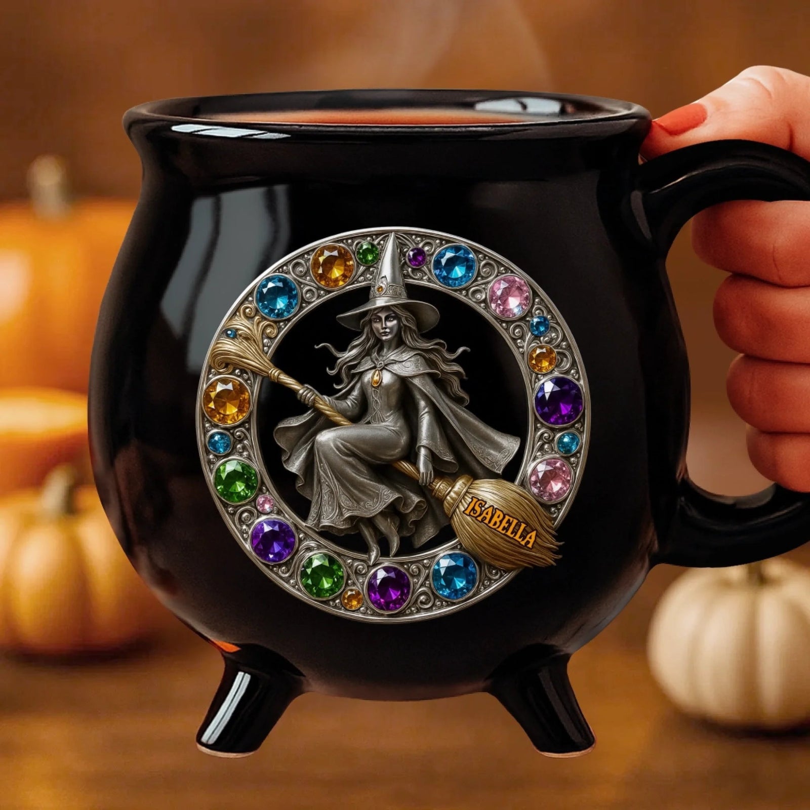 Jewelry Witch - Personalized Halloween Black Ceramic Witch Mug - Halloween Gift For Family, Sisters, Friends, Siblings