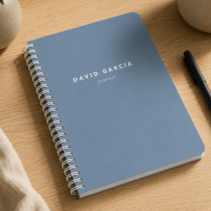 Personalized Notebook for Men, Dusty Blue Journal No Lines, Custom Journal Cover, Spiral Soft Cover Spiral Book