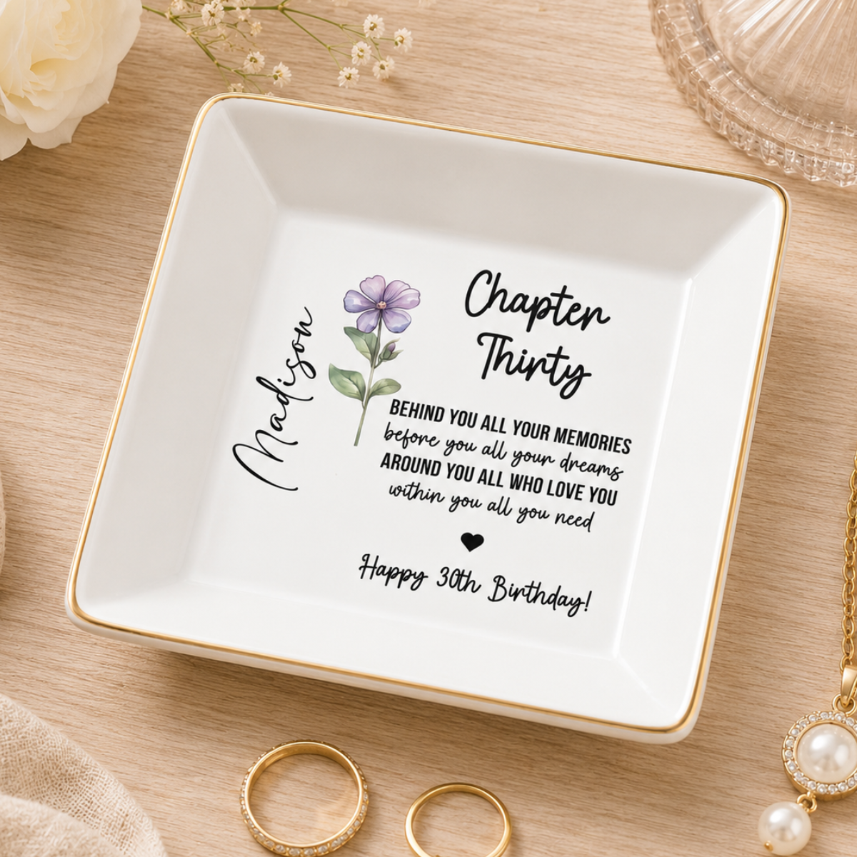 30th Birthday Gifts For Women, Personalized 30th Birthday Jewelry Tray, Thirty Birthday Ring Dish, 30th Birthday Gift for Her