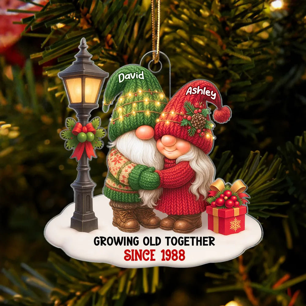 Gnome Christmas Couple Growing Old Together Personalized Acrylic Ornament, Gift for Him, Gift for Her