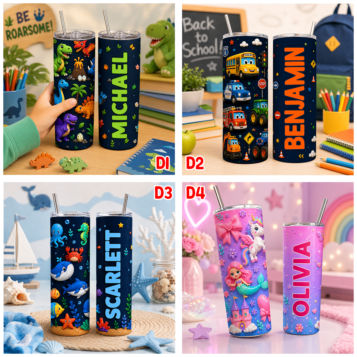 Trendy Animal for Boys Girls - Personalized Skinny Tumbler - Back to School Gift for Kids
