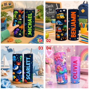 Trendy Animal for Boys Girls - Personalized Skinny Tumbler - Back to School Gift for Kids